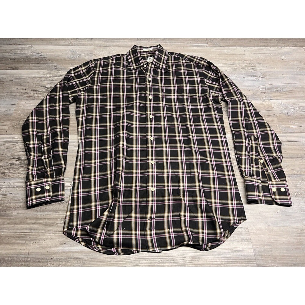 Peter Millar Shirt S Black Purple Plaid Cotton Long Sleeve Classic